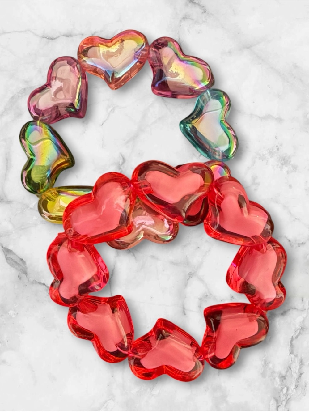 Heart Bead Stretch Bracelet - Red
